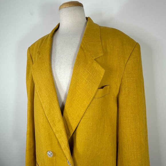 VTG International Scene Oversized Mustard Yellow Linen Blazer Women's Sz 15/16 - Picture 6 of 12